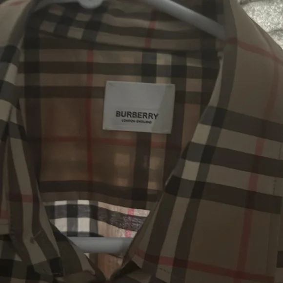 Burberry Beige and Red Plaid Casual Button Down Shirt